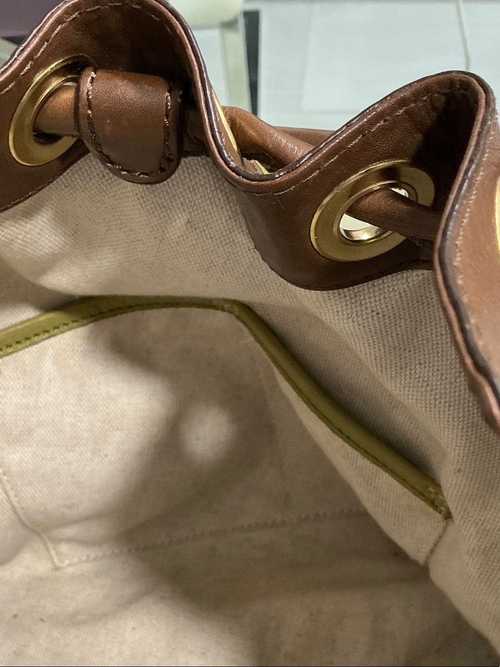 Michael Kors Olive and Brown Drawstring Shoulder Tote - Picture 5 of 13
